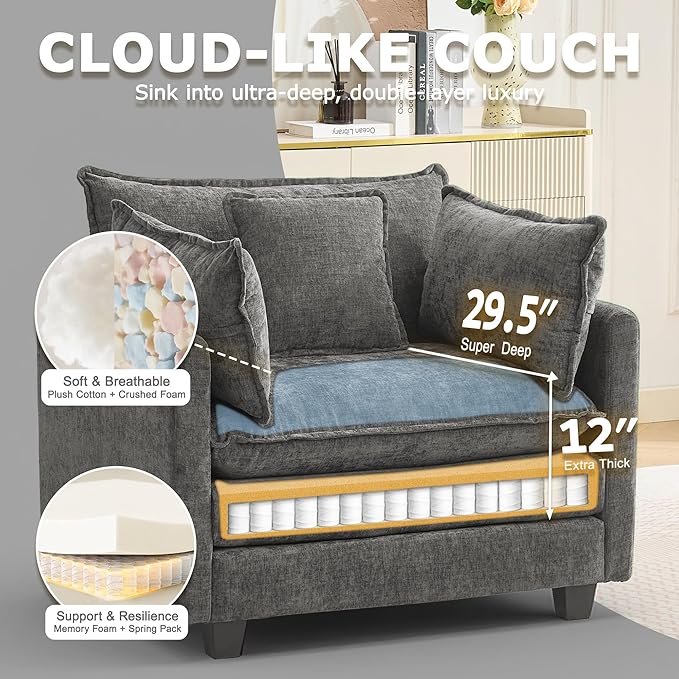 Modular Sectional Sofa Cloud Couch, Deep Seat Washable Chenille Fabric Sofa