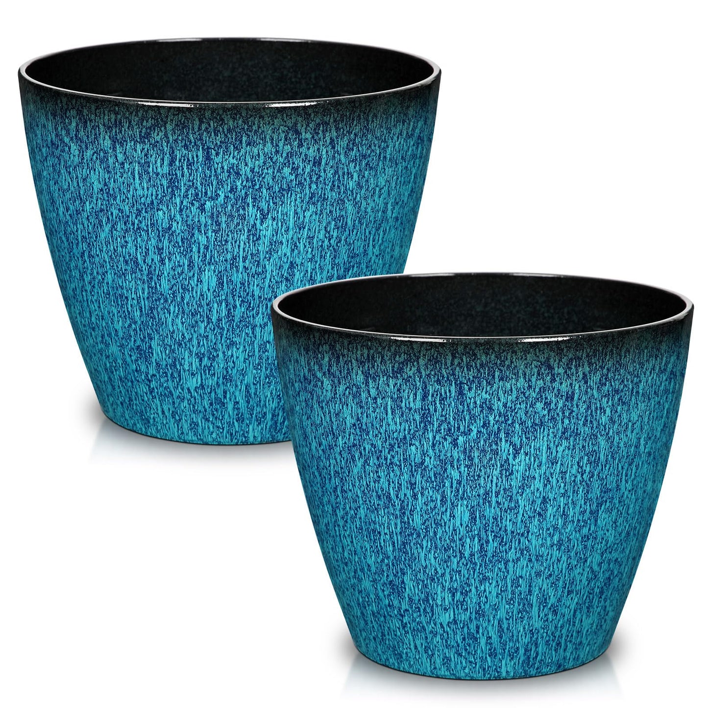 Hollyone Set of 2 Outdoor Planter 8 inch Blue Plant Pot Plastic Pots for Plants Planters for Outdoor Indoor Plants with Drainage Hole Round Plant Pot Flower Pots Garden Decorations Gradient Blue
