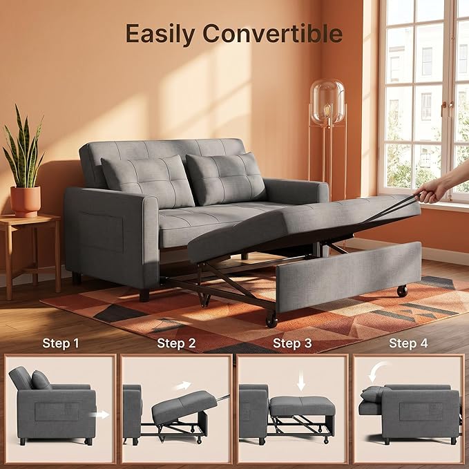 Gizoon 3-in-1 Convertible Loveseat Sleeper Couch Bed, 71.7" Extended Pull Out