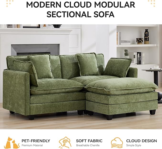 76'' Cloud Deep Seat Loveseat Sofa, Upholstered Chenille Modular 2-Seats