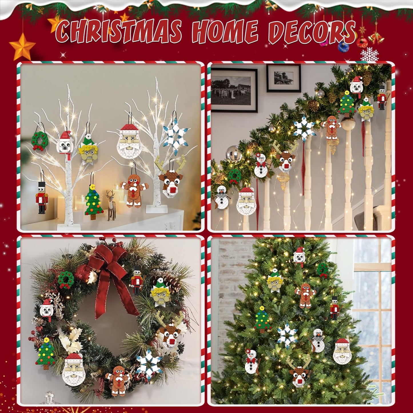 DECMIOX Christmas Ornaments Building Set, 11-in-1 Christmas Tree, Wreath, Santa, Reindeer, Gingerbread, Polar Bear, Snowflake, 2025 Xmas Holiday Stocking Stuffer Toys Gifts for Kids Boys Girls