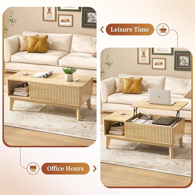 LYNCOHOME Fluted Lift Top Coffee Table