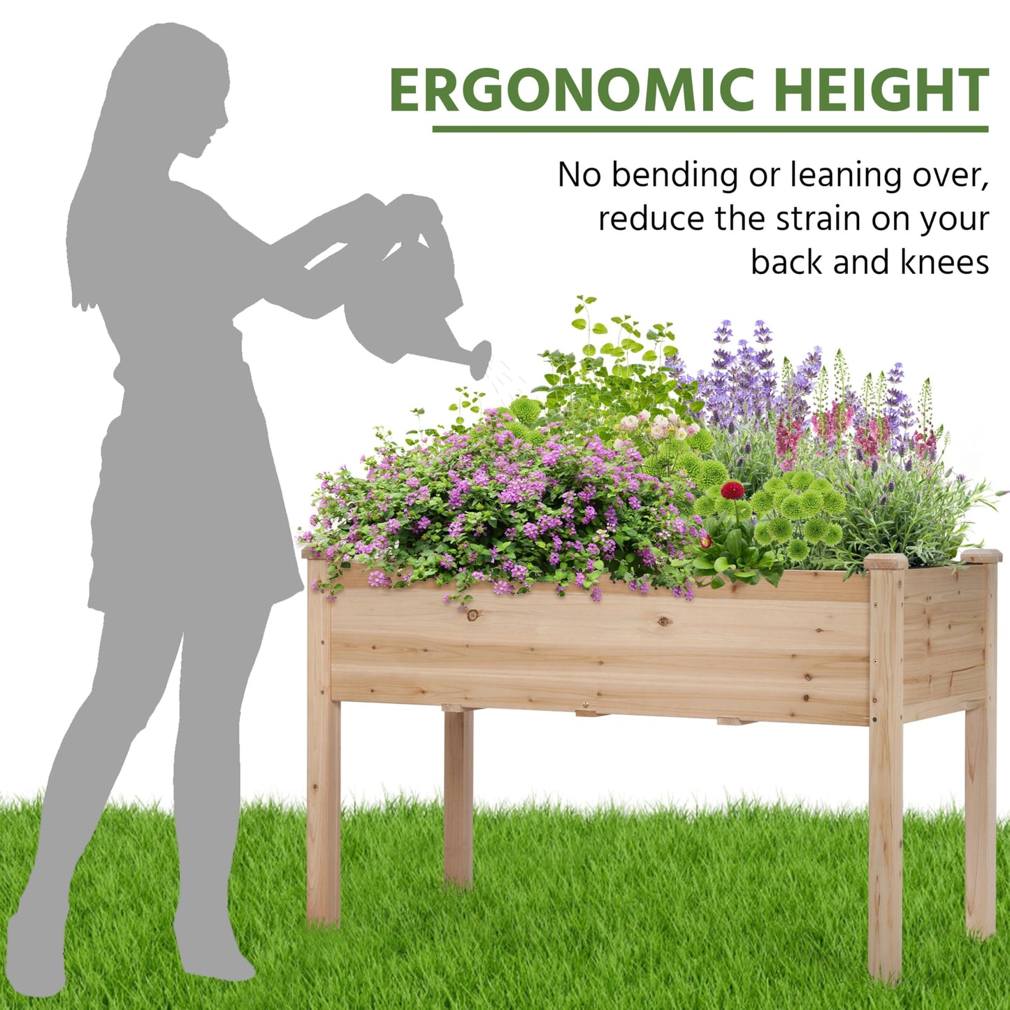 Yaheetech 1pc Raised Garden Bed 48x24x30in Elevated Wooden Horticulture Planter Box with Legs Standing Growing Bed for Gardening/Backyard/Patio/Balcony