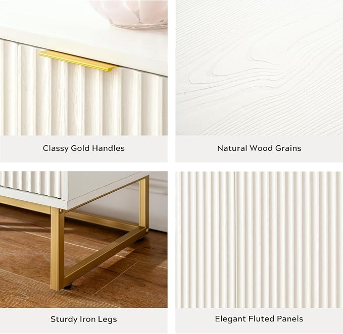 EYYTHUNG Fluted Storage Cabinets Set of 2, Sideboard Buffet Cabinet Accent