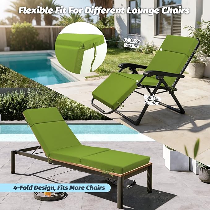2 Pcs Outdoor Chaise Lounge Cushion 72" x 21" x 3", 4-Section Folding Patio