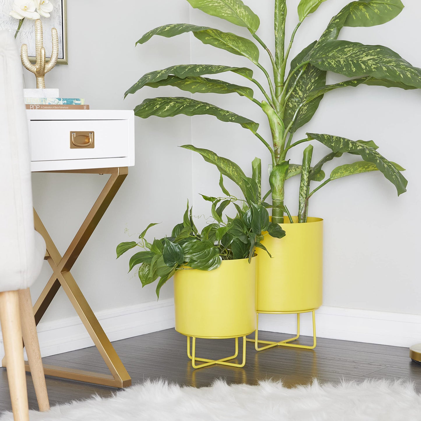 CosmoLiving by Cosmopolitan Metal Planter, Set of 2 16", 13"H, Yellow