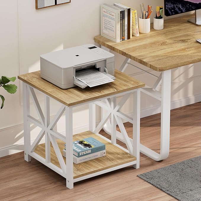 GreenForest End Table with 2-Tier Storage Shelf, 24 inch Large Side Table