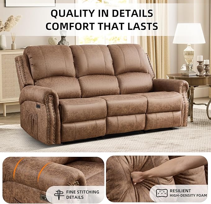 EBELLO 2 Piece Power Faux Leather Recliner Sofa Set, Reclining Living Room