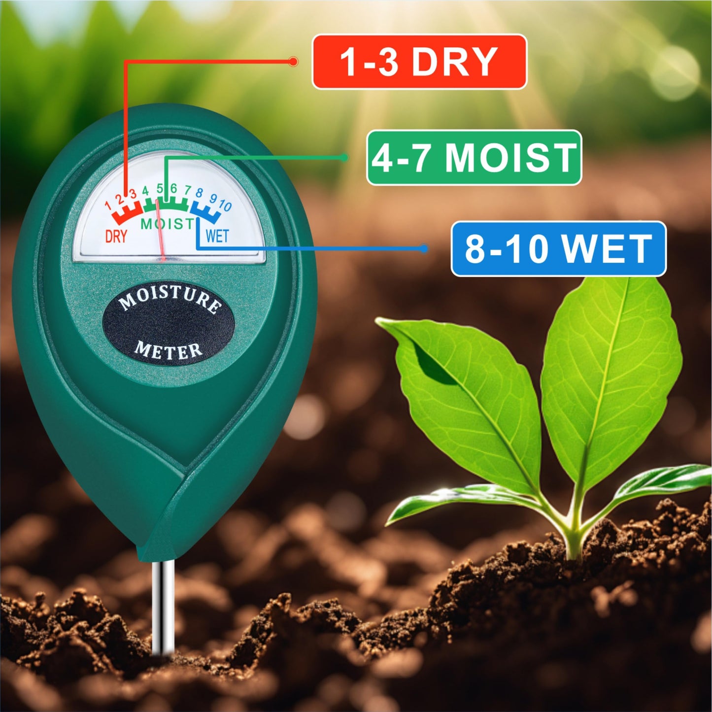 XLUX Long Probe Deep Use Soil Moisture Meter, Water Monitor Indicator Sensor, Hygrometer for Outdoor Indoor Large Pot Plants, Flower, Gardening, Farming