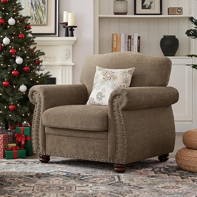 ONBRILL Nailhead Trim Armchair, Rolled Arm Accent Chair