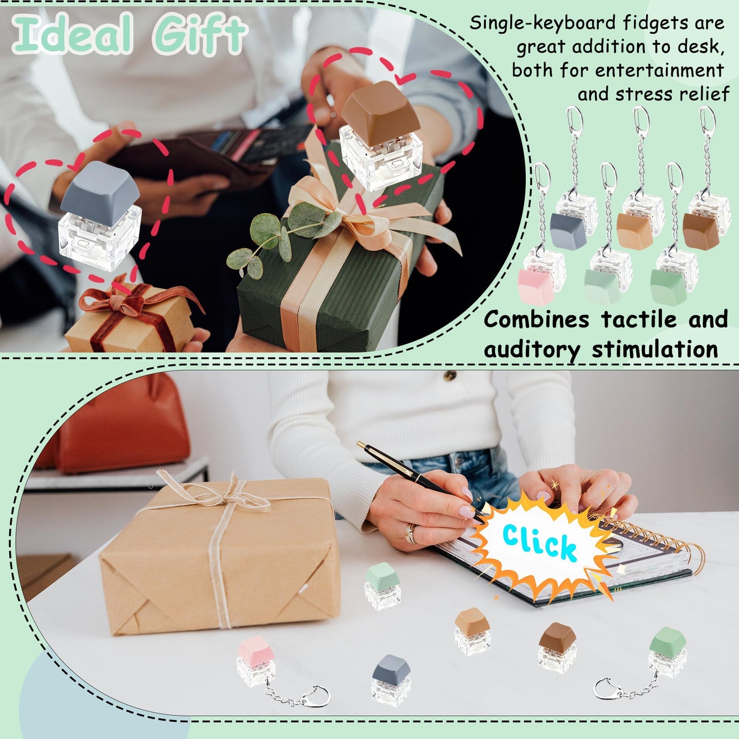 12 PCS Morandi Keyboard Fidget Toy for Kis Adult, Fidget Keychain Keyboard Decompression Button Finger Clicker Toys, Button Stress Relief Fidget Gifts Birthday Party Favors Goodie Bag Fillers