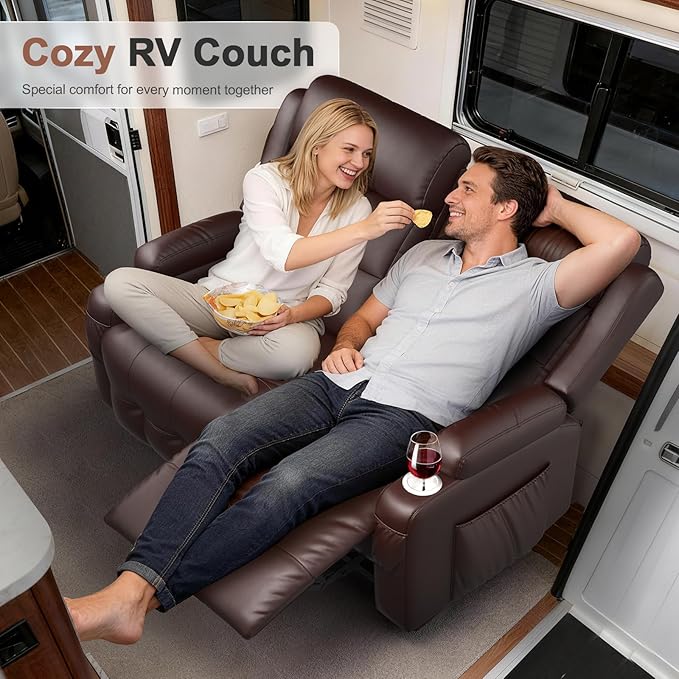 Reclining Loveseat, 55.1" RV PU Leather Wall Hugger Recliner Love Seats Sofa