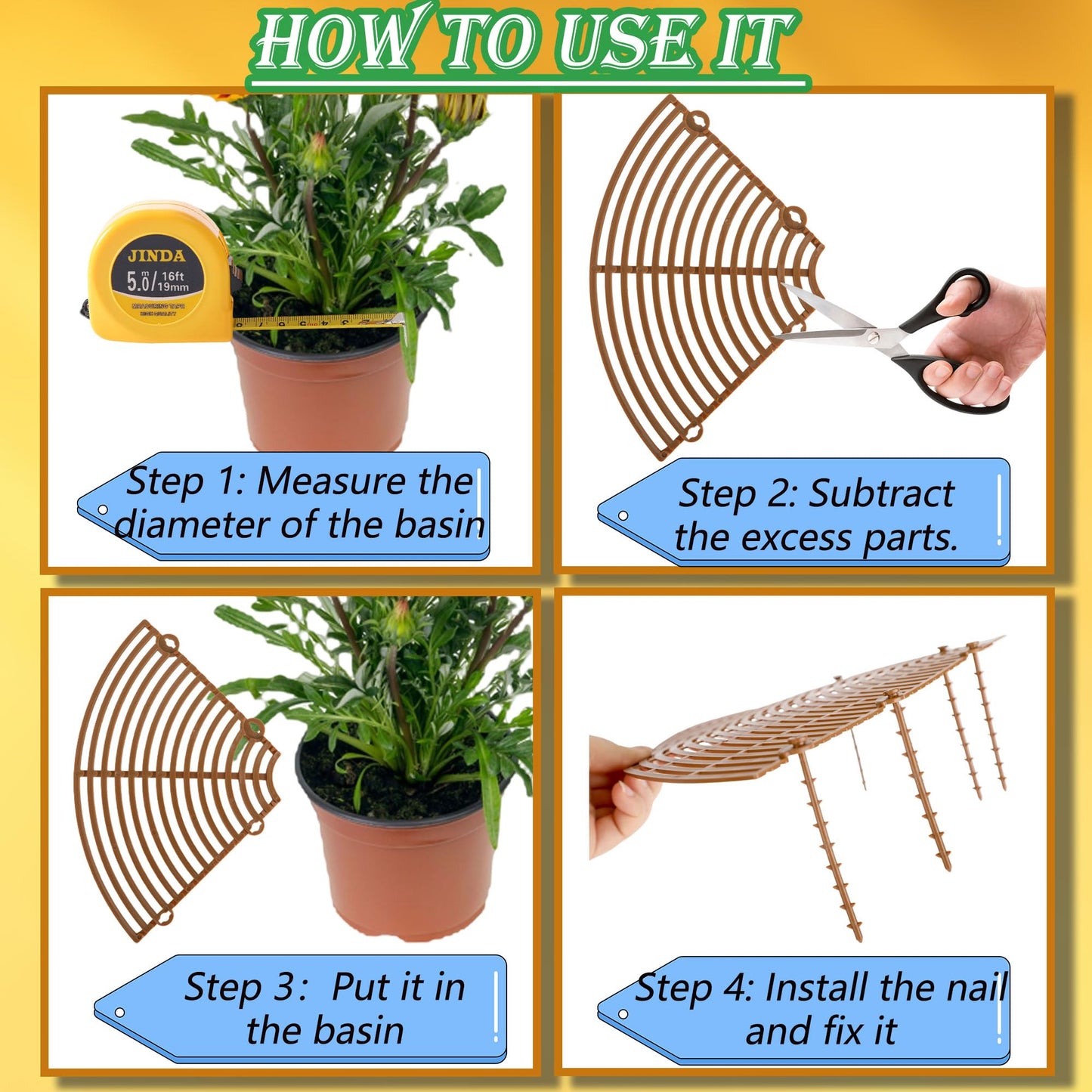 8 Pcs Plant Pot Grid Cuttable Flower Soil Protector 3 Pcs 20.8" 3 Pcs 11.8" and 2 Pcs 7.5" Plant Pot with 76 Pcs Stakes ABS Environmentally Friendly Plastic Cat Pet Digging Stopper for Indoor Outdoor