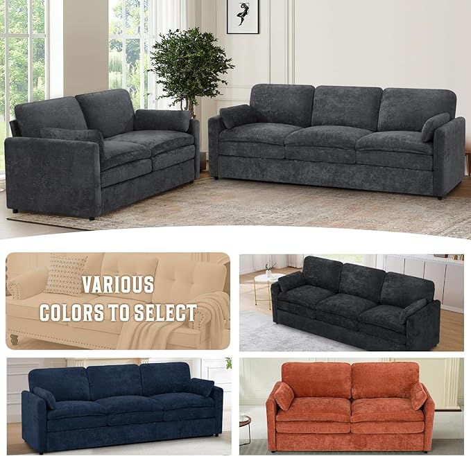 2 Pieces Chenille Sofa Set