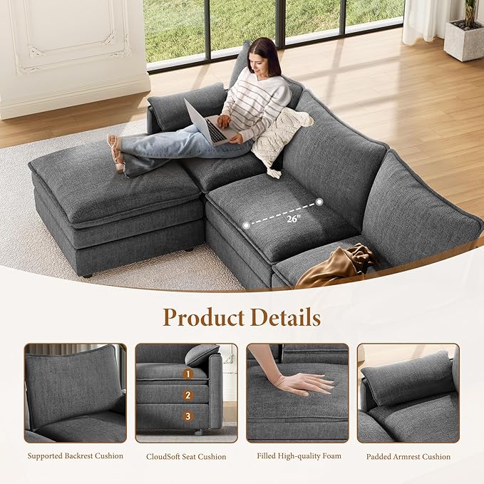 Vesgantti 142" Oversized Sectional Sofa Bed, 8-Seater Modular Sleeper Cloud