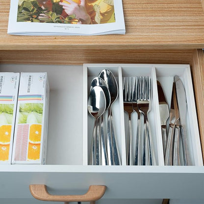 Fibogollo Silverware Organizer Bamboo Kitchen Drawer Organizer, Flatware Organizer Tray for Kitchen, Flatware, Utensils(White)
