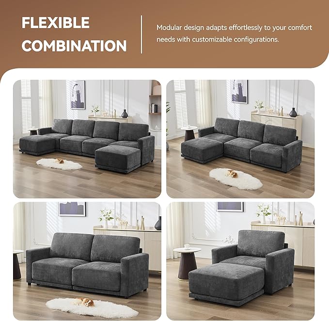 77.4" Chenille Modular Loveseat Oversized Upholstered 2 Seater Sectional Sofa