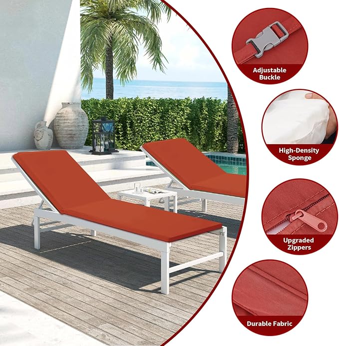 Outdoor Chaise Lounge Cushions for Patio, Waterproof Replacement Seat Cushions