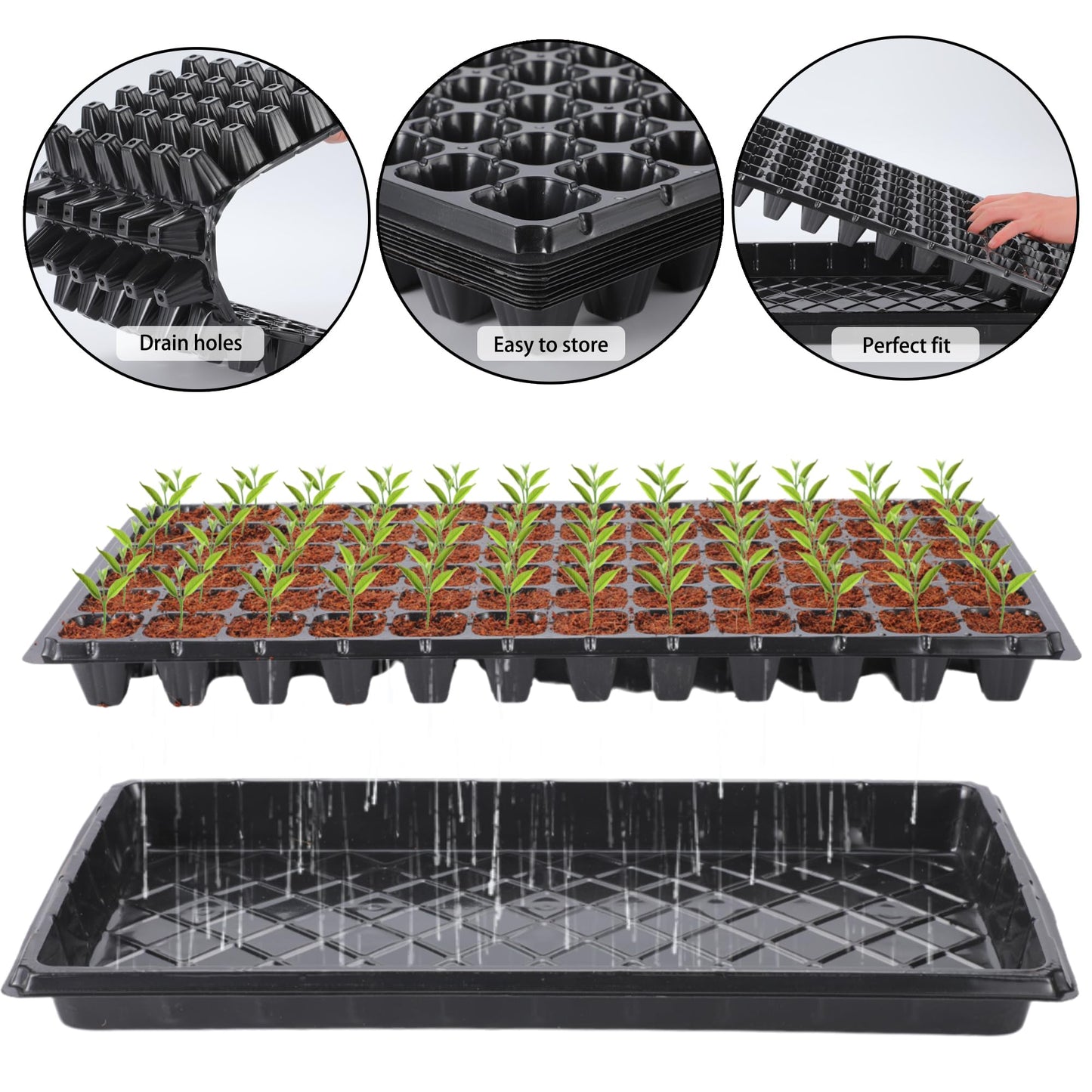 Oscorna (20Pack) 72-Cell Seed Starter Trays with Dibber, 10 Pack Nursery Starting with Base Tray, 72 Hole Soil Digger for Setting Out Quickly, Seedling Planting Tray, Germination Kit Trays Reusable