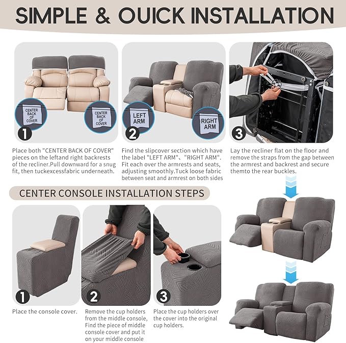 Recliner Loveseat Covers with Console, 6-Piece Stretch Geometric Strokes