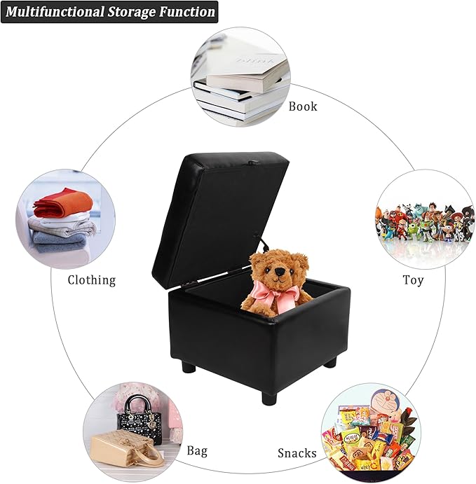 H&B Luxuries Tufted Leather Square Flip Top Storage Ottoman Cube Foot Rest