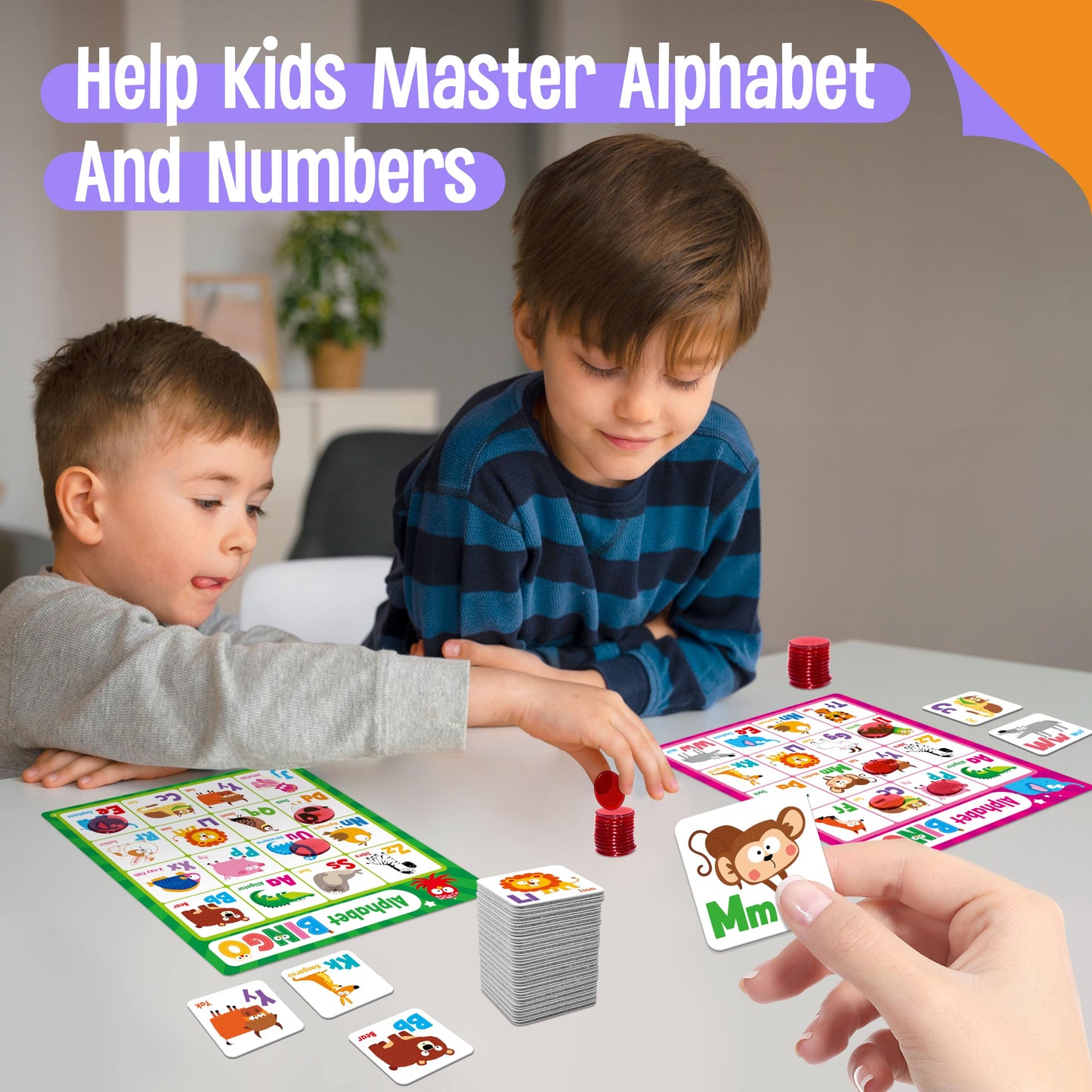SpriteGru Alphabet Bingo Game, Uppercase/Lowercase/Number Bingo Game ABC and 123 Bingo Board Game for Kindergarten and Preschool Kids 4+, Perfect for Classroom & At Home