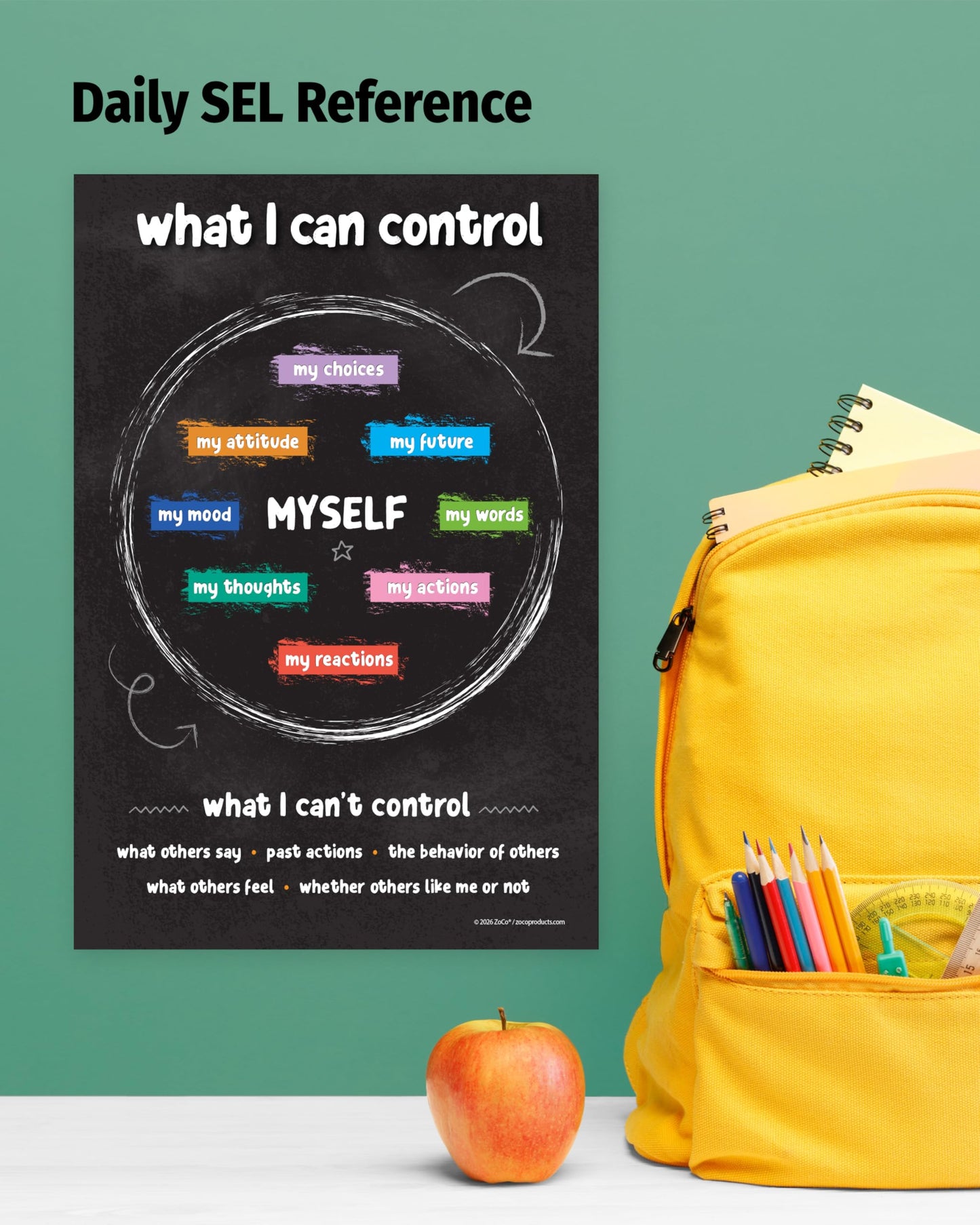 ZOCO – Things I Can Control Poster (20-Pack) – Mental Health & Growth Mindset Tool for Teens – SEL Wall Art for Classrooms, Counseling & Therapy – Laminated 12"x18"