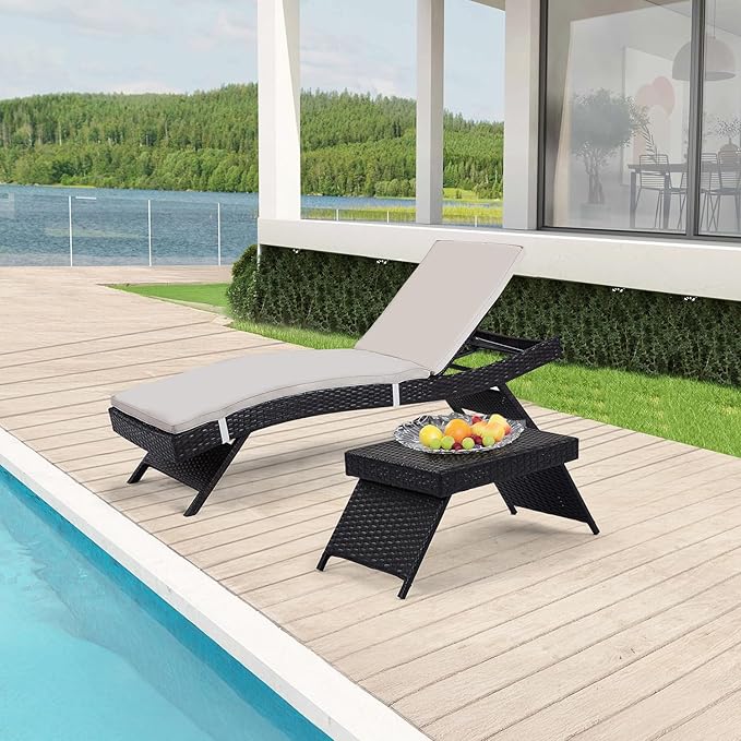 Outdoor Chaise Lounge Chair + Coffee Table Set of 2