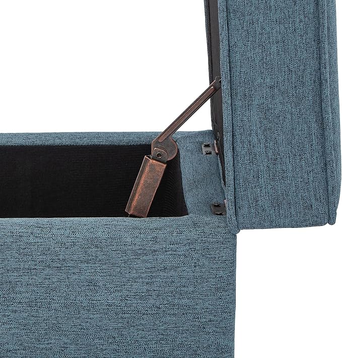 Adeco 17" Square Ottoman with Storage, Small Blue Storage Ottoman Foot Rest