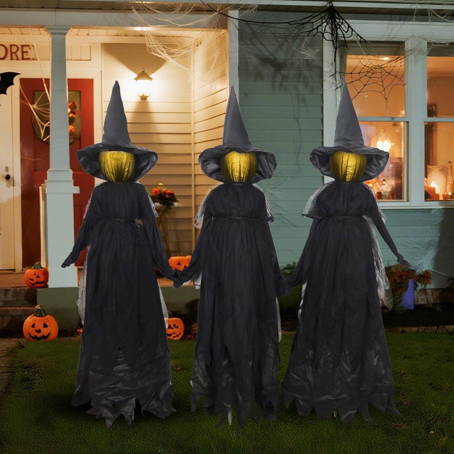 DR.DUDU Halloween Decorations Outdoor 4.6 FT Light Up Witch Stakes Set of 3