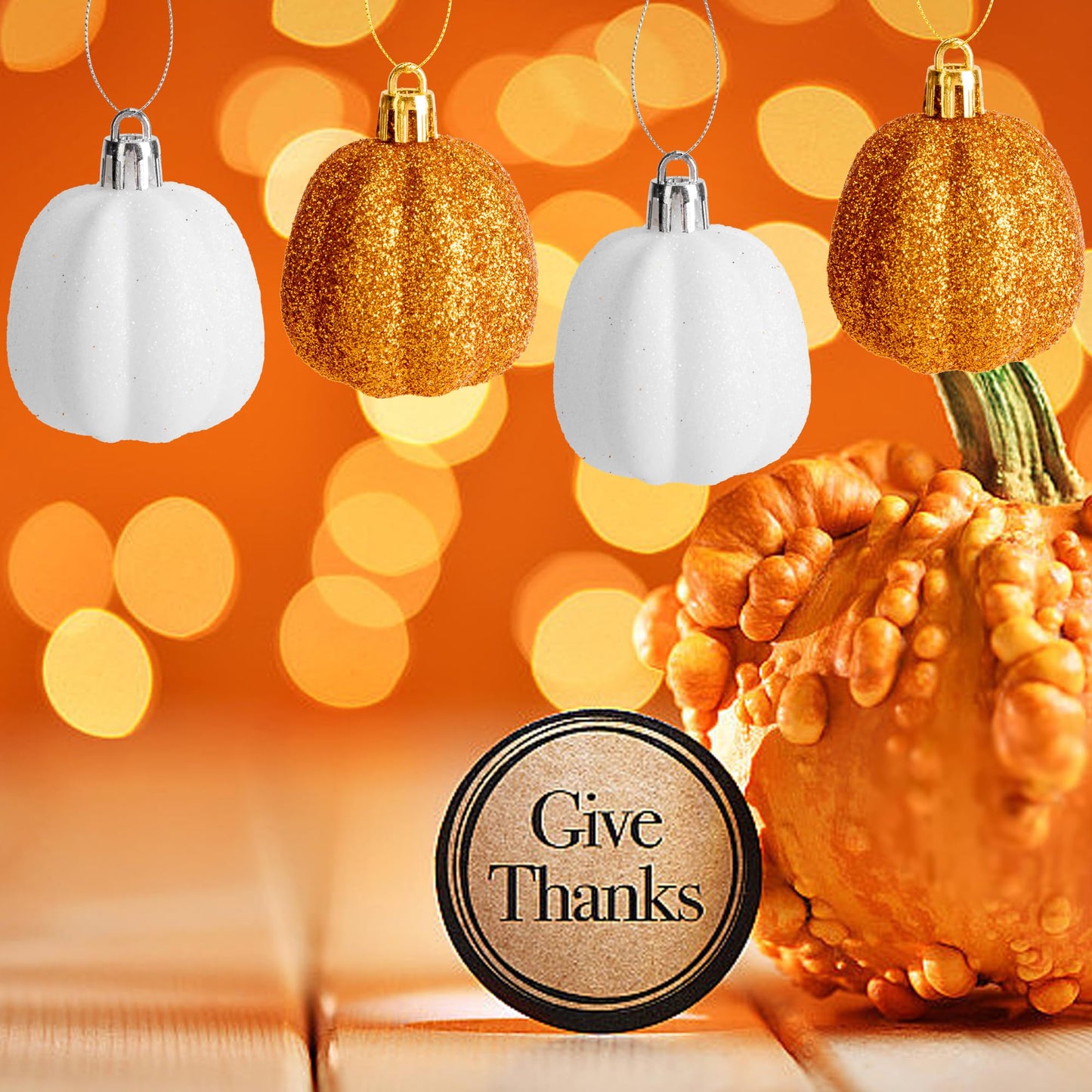 16 Pcs Fall Thanksgiving Pumpkin Hanging Ornaments- 2.2" x 1.8" Glitter Fall Pumpkin Tree Ornaments- Shatterproof Farmhouse Rustic Hanging Pumpkins Decoration for Autumn Thanksgiving Xmas Home Decor