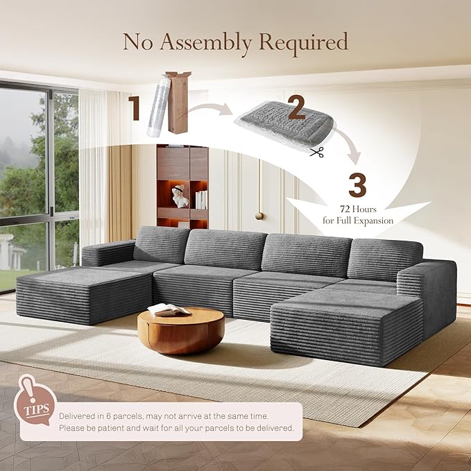 Vesgantti 159" Large Modular Sectional Sofa, U-Shaped Corduroy Cloud Couch