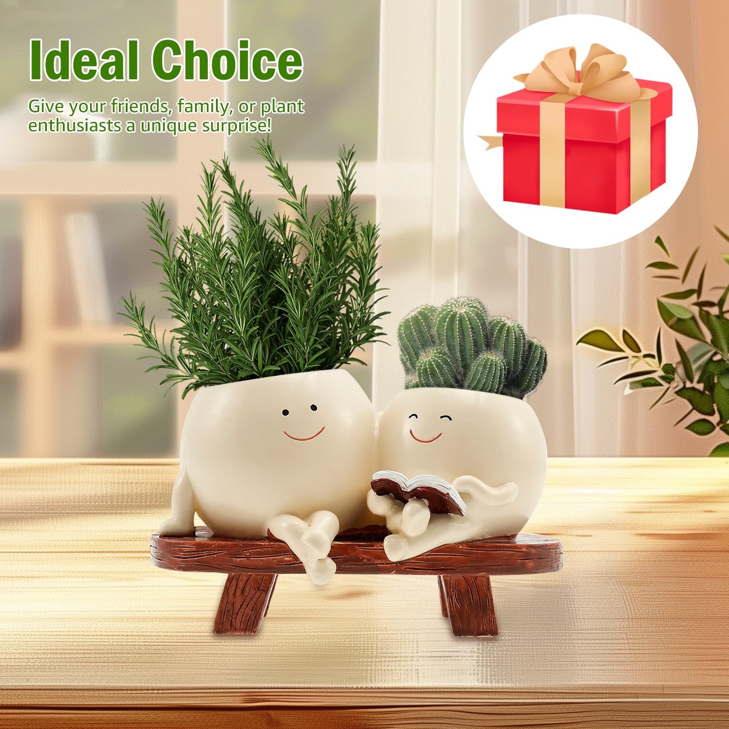 PTMTFYL Face Planter Pot, Flower Head Planter, Cute Resin Smiling Plant Pot with Drainage Hole, Chair Succulent Pots for Indoor and Outdoor Plants, Gift Ideai for Appreciation Christmas