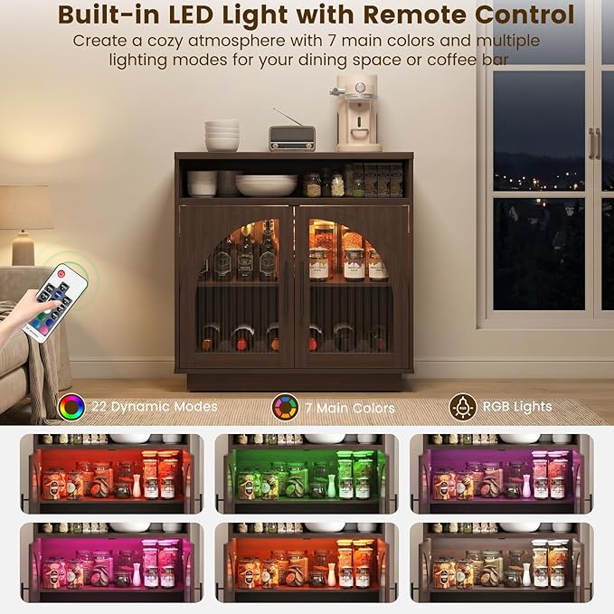 Sideboard Buffet Cabinet with Storage, 31.5" Coffee Bar Cabinet with LED Lights