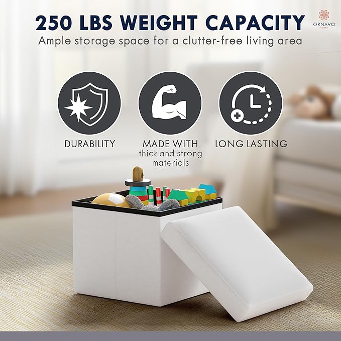 Ornavo Home Small Storage Ottoman Foldable Collapsible Cube Square Linen