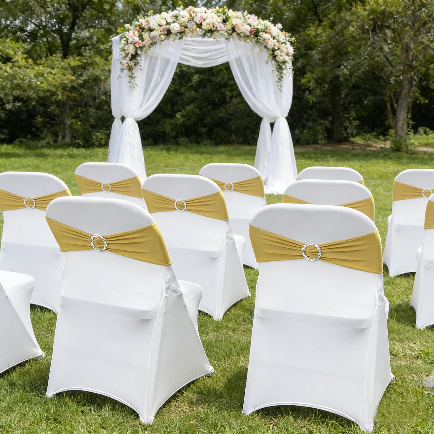 Maiangel Spandex Chair Sashes Bands, Gold, 50PCS