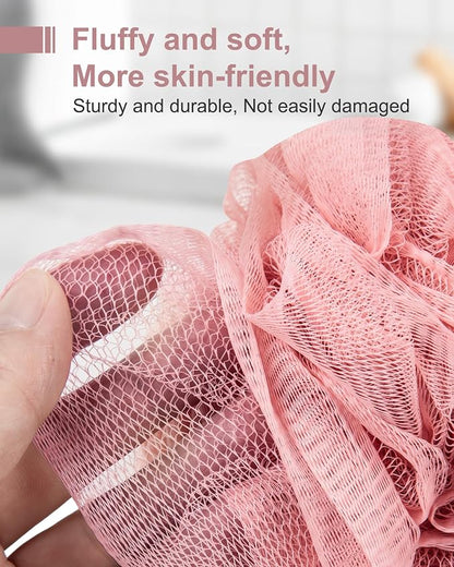 MTDLYICE Loofah Sponge, XXL Large Loofah 100g 4 Pack, Bath Sponge Soft Mesh Shower for Men, Body Scrub, Shower Pouf Bath Accessories, for Body Wash, Soap (Red Soil)