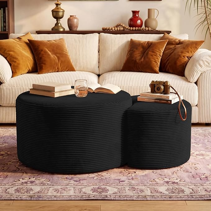 BSHOMGI Boneless Ottoman Nesting Coffee Table Set of 2, Corduroy Soft Foot Rest