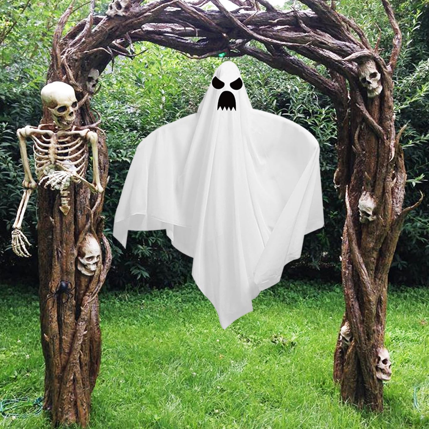 4 Pack 31.5" Halloween Hanging Ghosts, Cute Flying Ghost Halloween Party Decorations for Front Yard Patio Lawn Garden Holiday Decorations