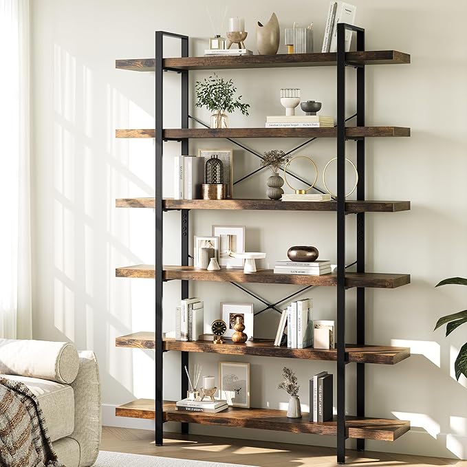 OtterOasis Heavy Duty 6-Tier Industrial Bookcase, 120lbs Shelf Capacity