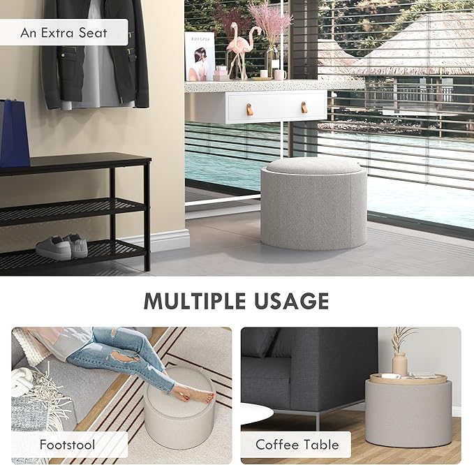 HOMCOM Round Storage Ottoman