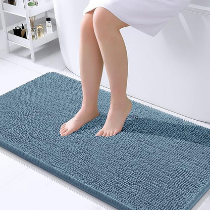 OLANLY Bathroom Runner Rugs 44x24, Soft Absorbent Chenille Bath Rugs, Rubber Backing Quick Dry, Machine Washable Long Bath Mats for Bathroom Floor, Tub and Shower, Home Decor Accessories, Airy Blue