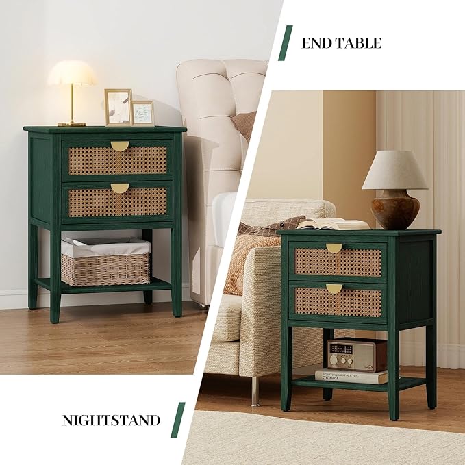 22" Green Coffee Side Tables, Boho Accent Storage Cabinets
