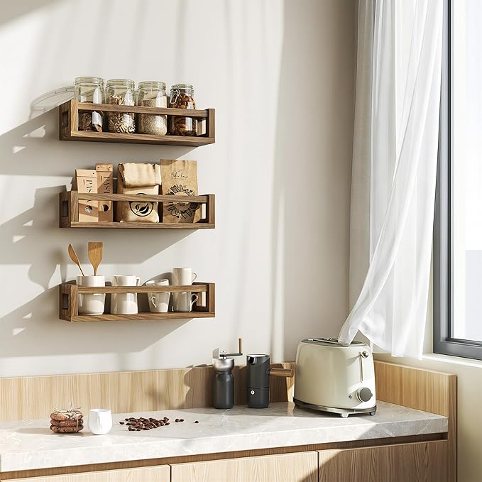TidyCorner Upgraded Thick Floating Shelves, Solid Wood Bookshelf