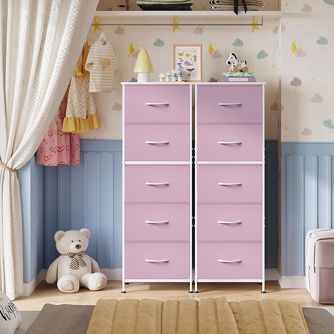 WLIVE Fabric Dresser for Bedroom, 5-Drawer Tall Dressers, Storage Organizer
