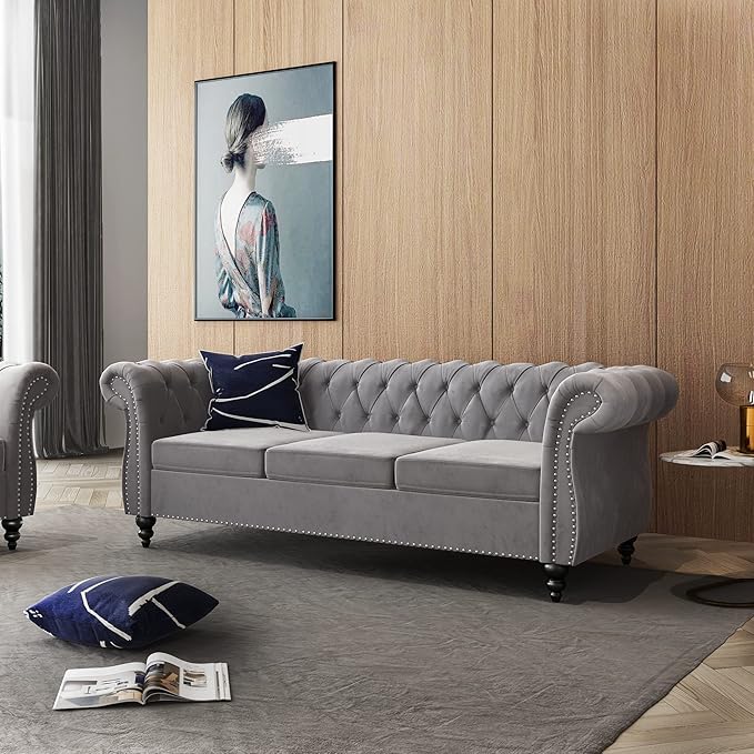 2 Piece Living Room Set, Velvet Chesterfield Sofa Loveseat Couch