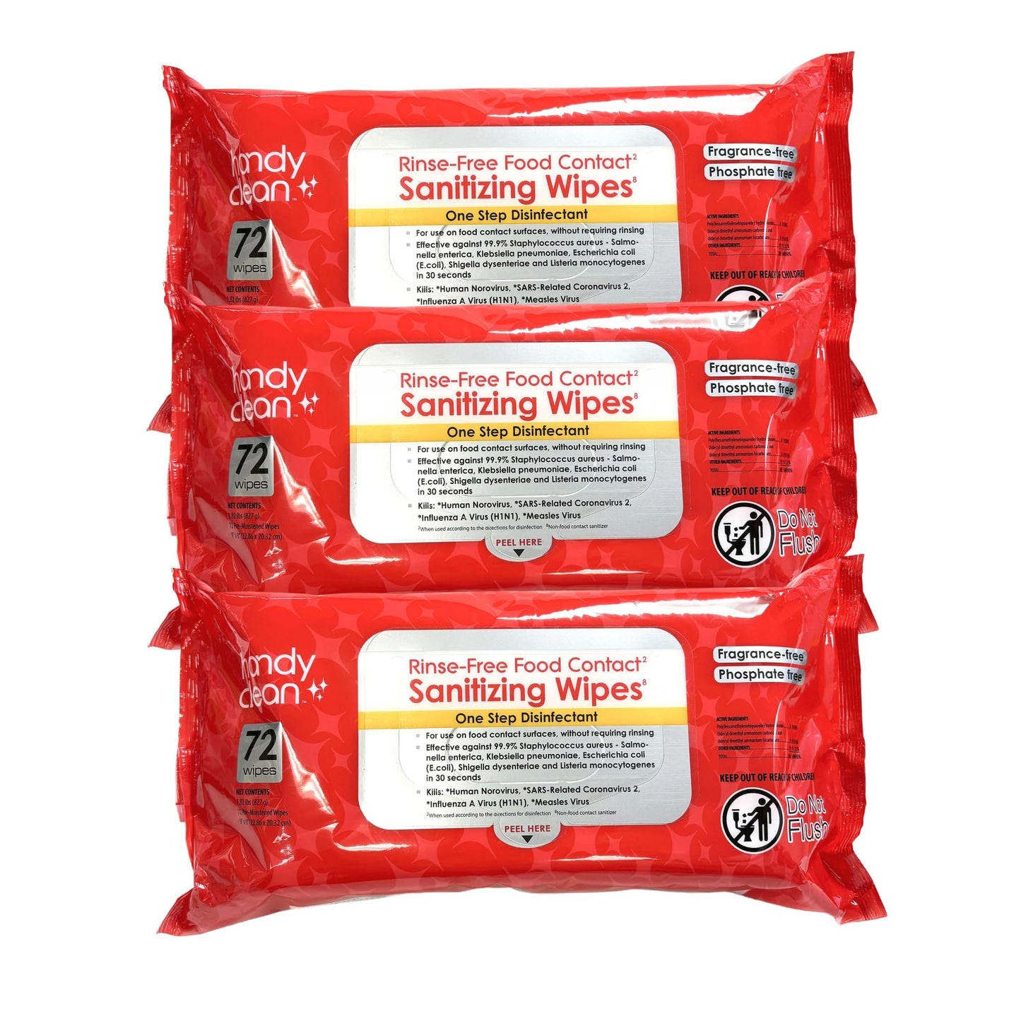 HandyClean Rinse-Free Food Contact Sanitizing Wipes Pouch, Multi Surface Cleaning Supplies for Kitchen and Professional Setting - 1 pack, 71 count