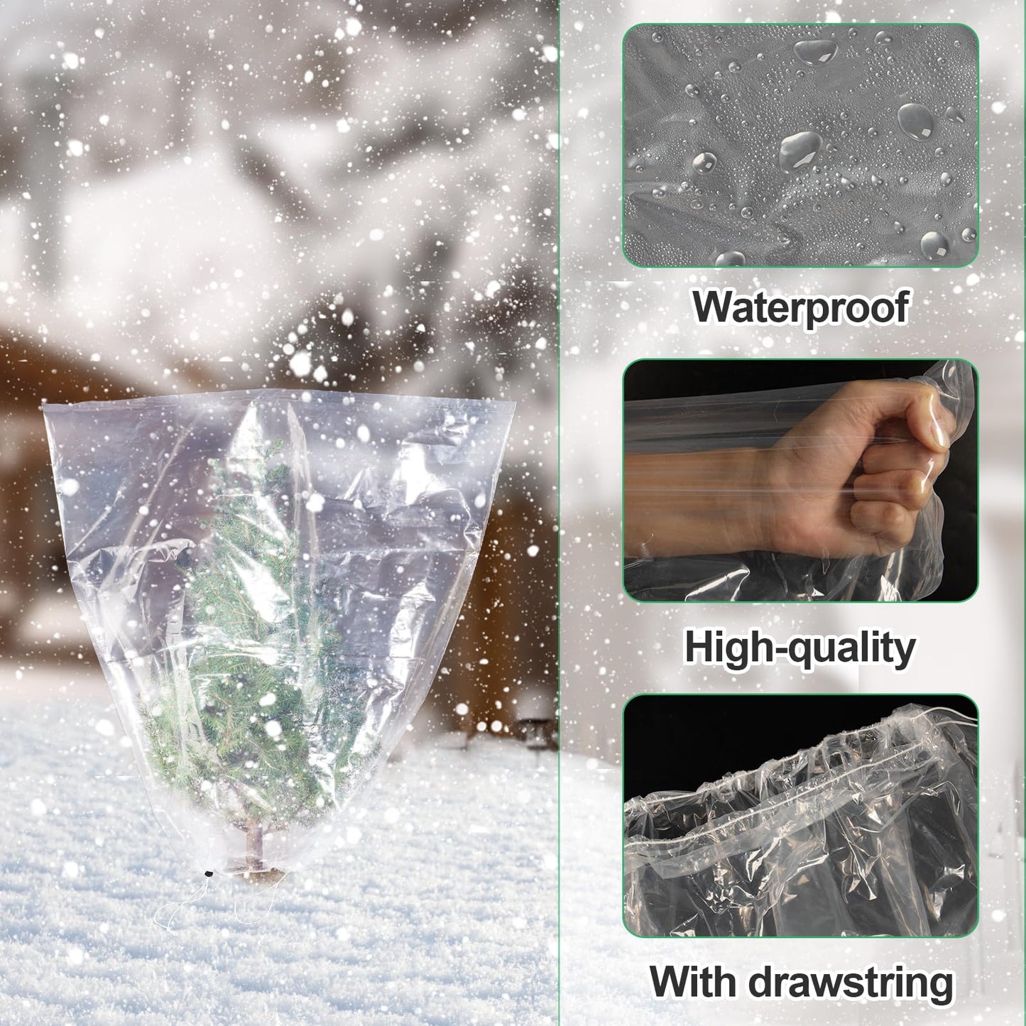 6 Pcs Winter Plant Cover Freeze Protection - 39" x 39" Plastic Plant Frost Bags with Drawstring, Transparent Waterproof Plant Shelter Coverings for Outdoors Garden Plants Shrubs Sapling Bushes