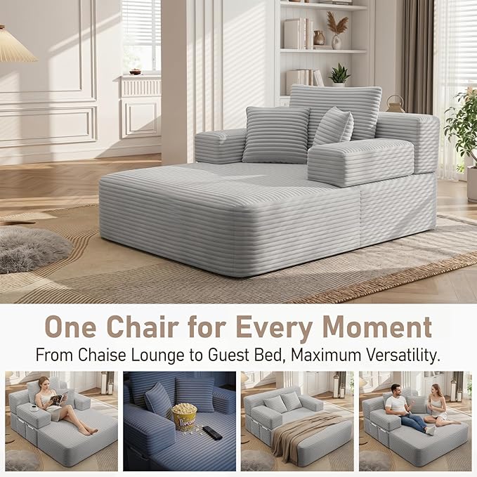 Oversized Boneless Chaise Sofa Bed, Corduroy Chaise Lounge Chair Indoor