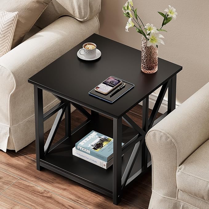 GreenForest End Table with 2-Tier Storage Shelf, 19.7 inch Side Table